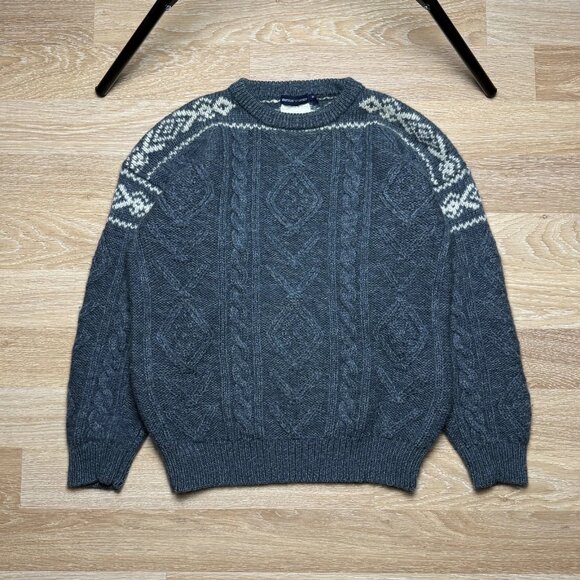 Vintage 80s Emporio Armani by Giorgio Armani Gray Cable Knit Wool Sweater–Size M